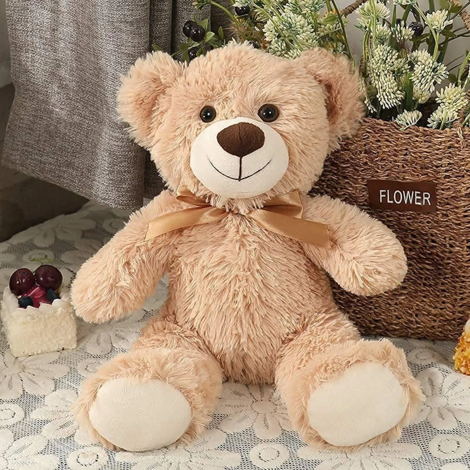 3-Pack Teddy Bear Stuffed Toy Set, White/Grey/Light Brown, 13.8 Inches
