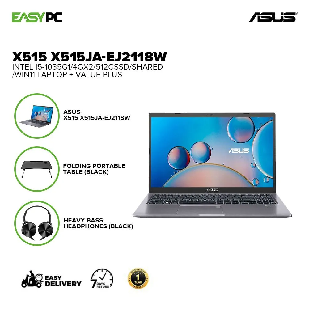 ASUS X515 X515JA-EJ2118W INTEL I5-1035G1 4GX2 512GSSD SHARED WIN11 Laptop   Value Plus
