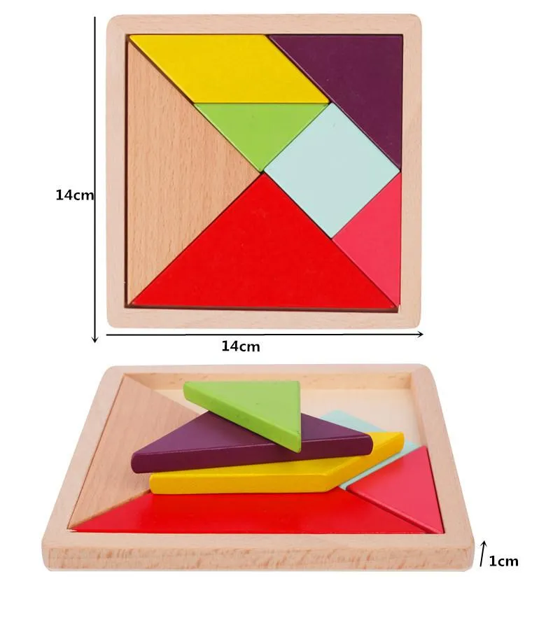 Colorful 3D Puzzle Wooden Tangram Math Toys Tetris Game Children Pre-school Magination Intellectual Educational Toy for Kids