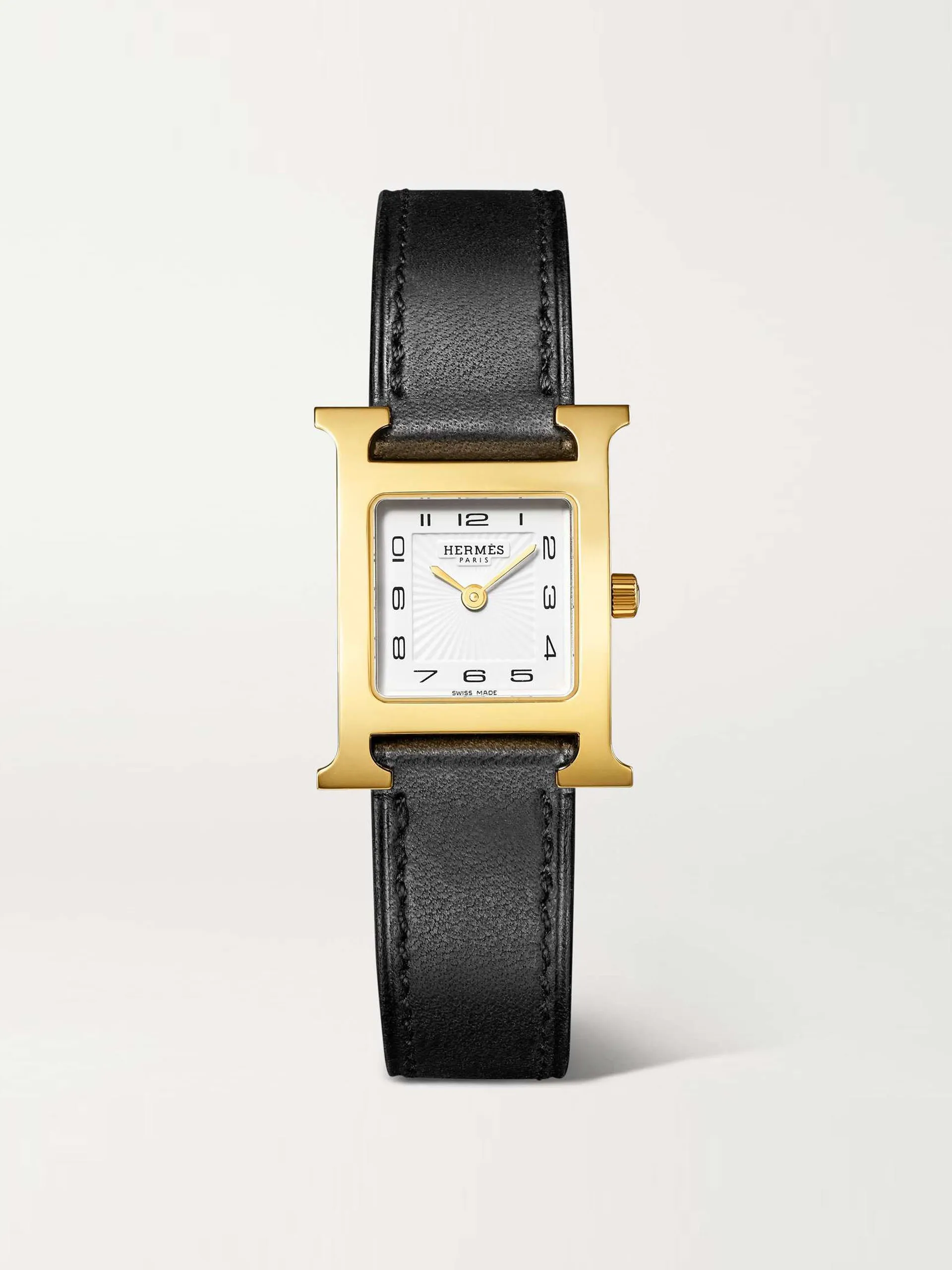 Heure H small gold-plated stainless steel leather watch