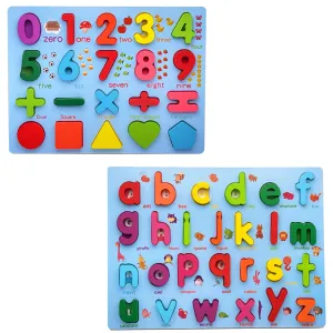 Zunammy Wooden Alphabet Puzzle Board & Number Educational Learning Toy
